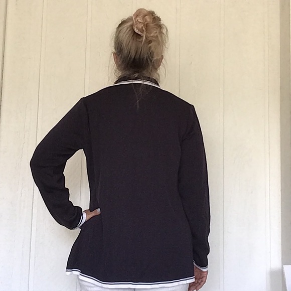 MISOOK NAVY BLUE WHITE TRIM OPEN CARDIGAN MEDIUM - Picture 7 of 11